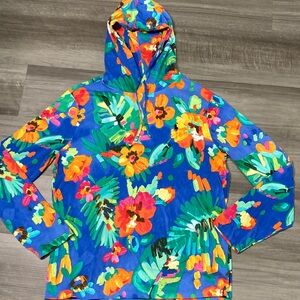 Polo Ralph Lauren Floral Tropical Long sleeve Hoodie Shirt Pony Logo sz L